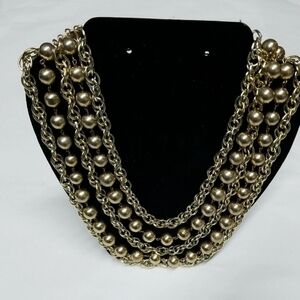 Vintage Gold Tone Layered, Chain Bead Necklace 19"